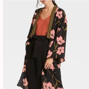 NWT | A New Day | Bold Plus Size Black & Pink Floral Kimono Duster